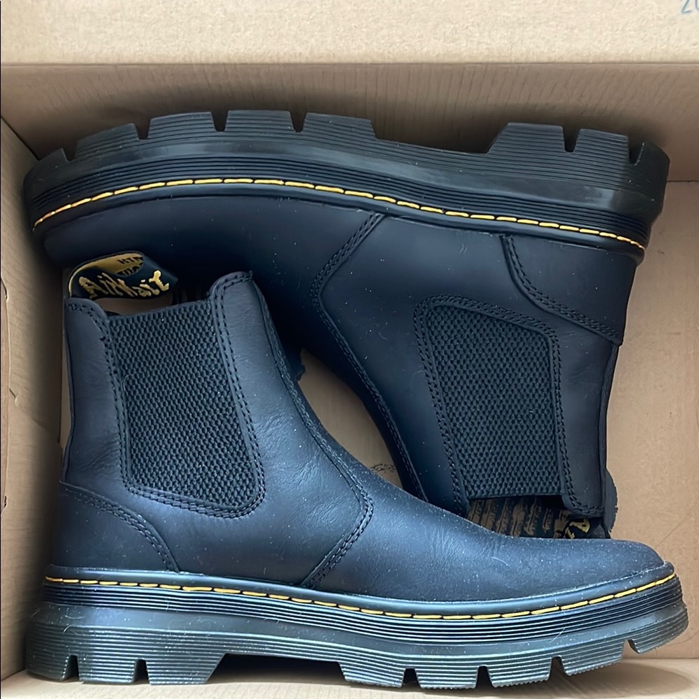 Dr. Martens Black Chelsea Boots with Yellow Stitching